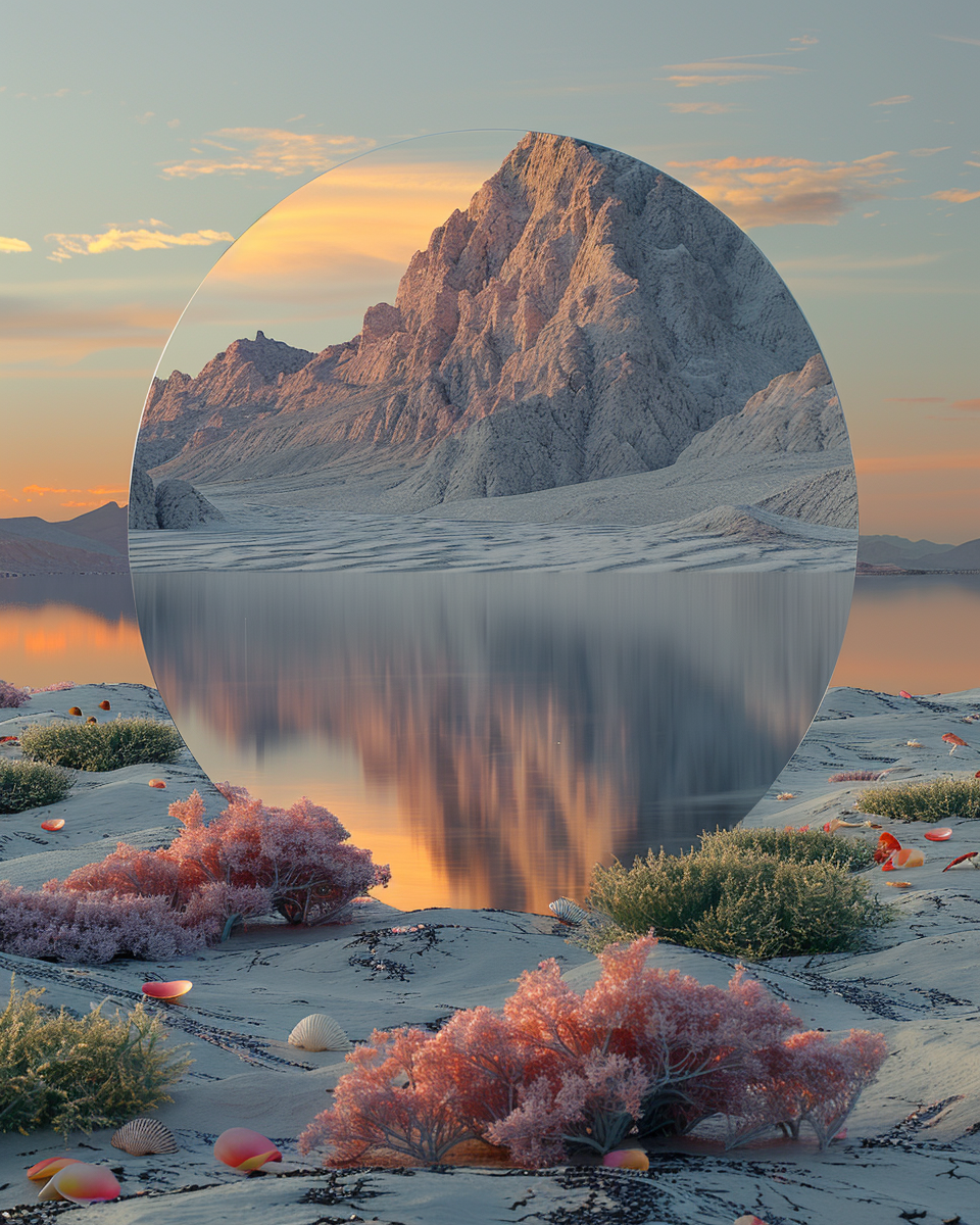 AI concept of a mirror in a beautiful mountain landscape